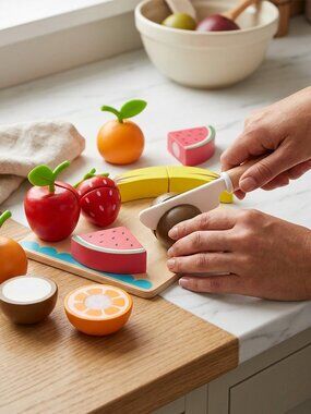 NEW Montessori Wooden Cutting Fruit Set Pretend Play Kitchen Toy Kids Gift